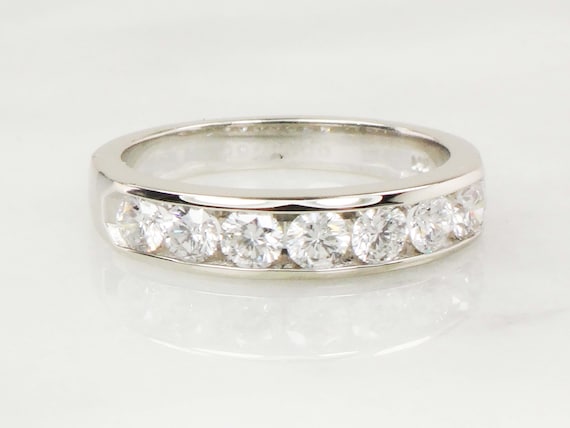 Vintage 14k White Gold Natural Diamond Wedding Ba… - image 1