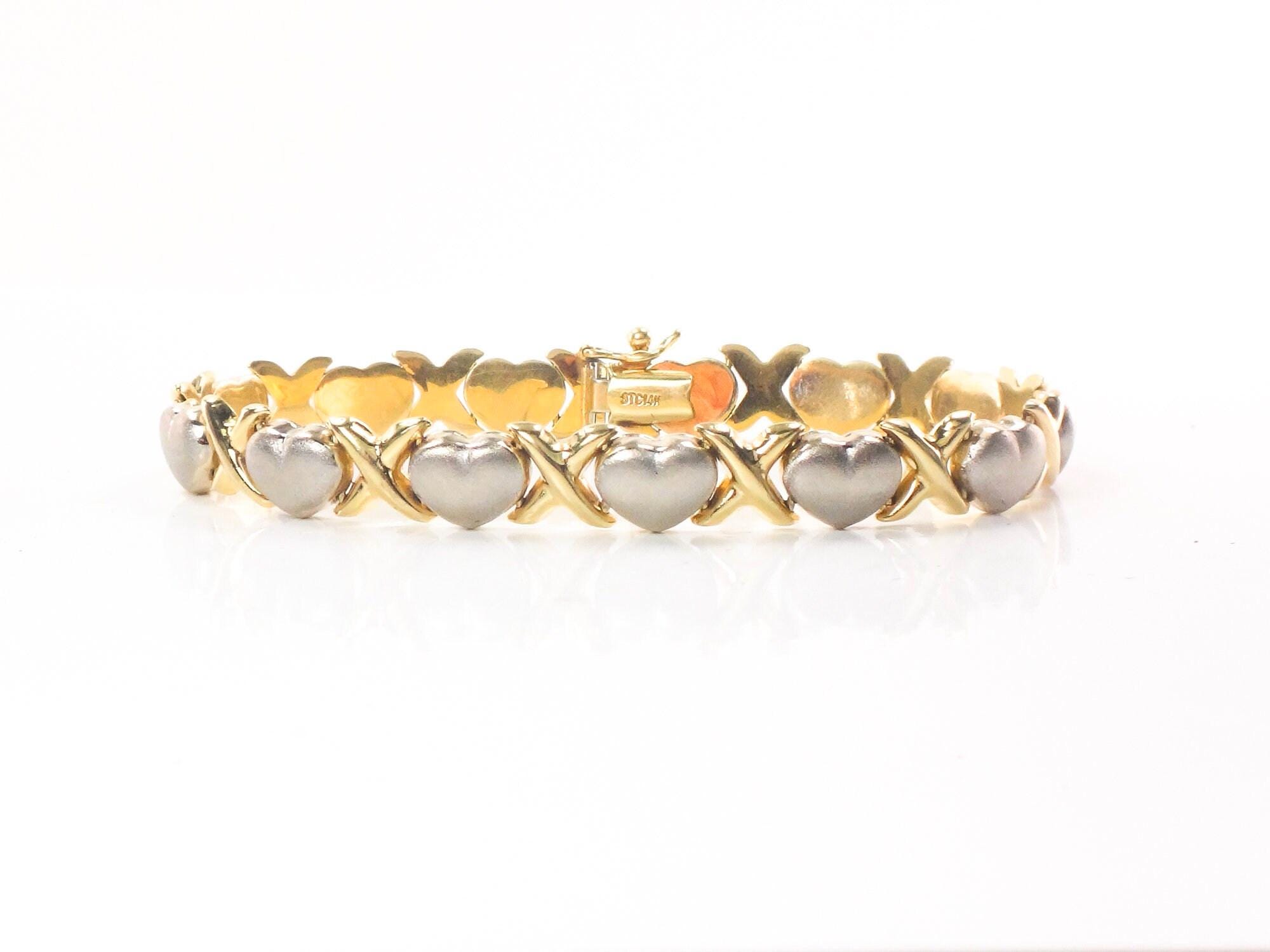 Alternating "X" And Heart Bracelet In 10K Two-Tone Gold - 7.25