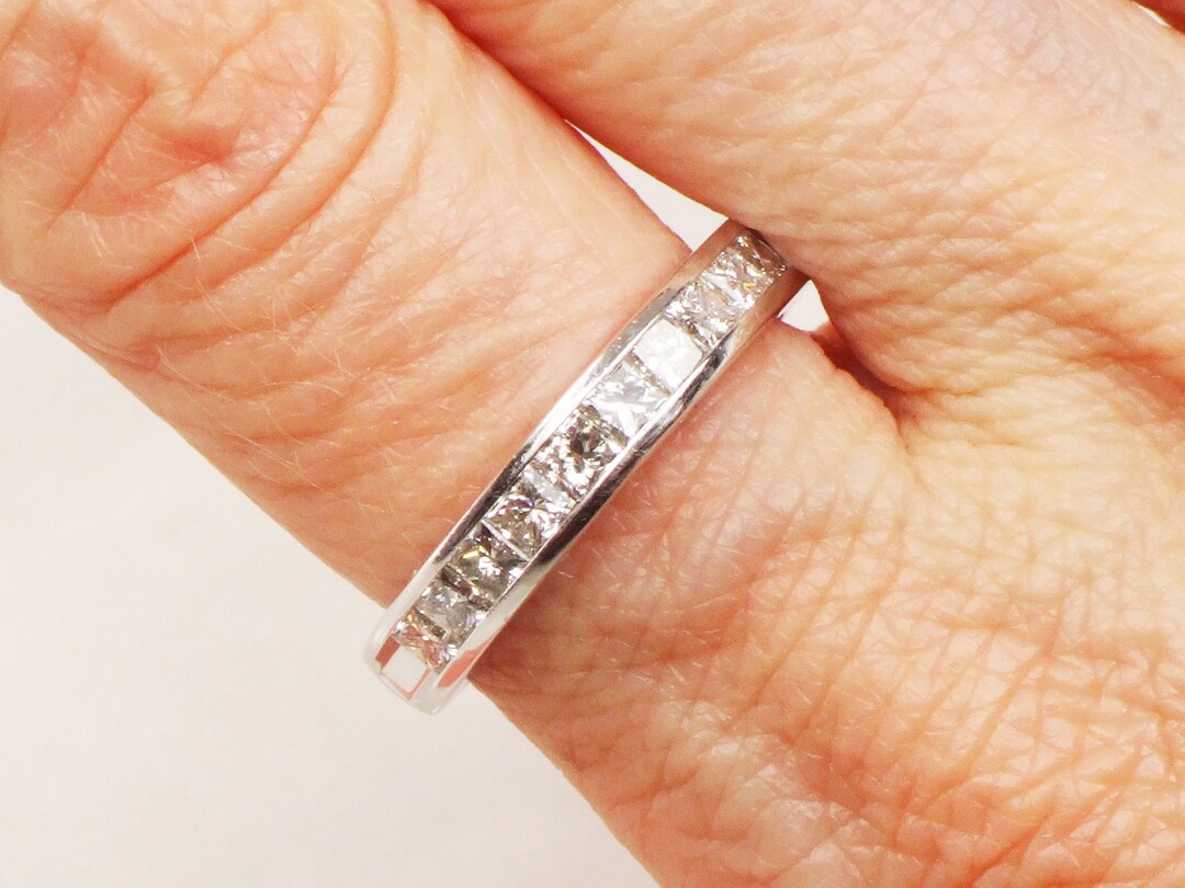 Vintage Princess Cut Diamond Wedding Band 14k White Gold - Etsy