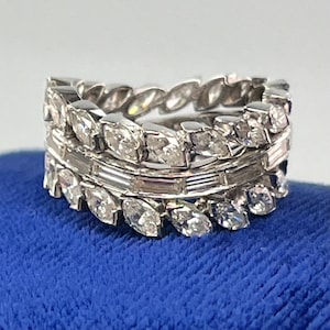 Vintage Platinum Diamond Eternity Ring: Marquise & Baguette, 5+ CTS, Size 8.25