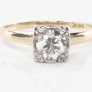 HOLD for Carrie - Vintage Diamond Engagement Ring Round Brilliant Cut Solitaire 14k Gold and Platinum Diamond Engagement Ring Approx .50 CTS