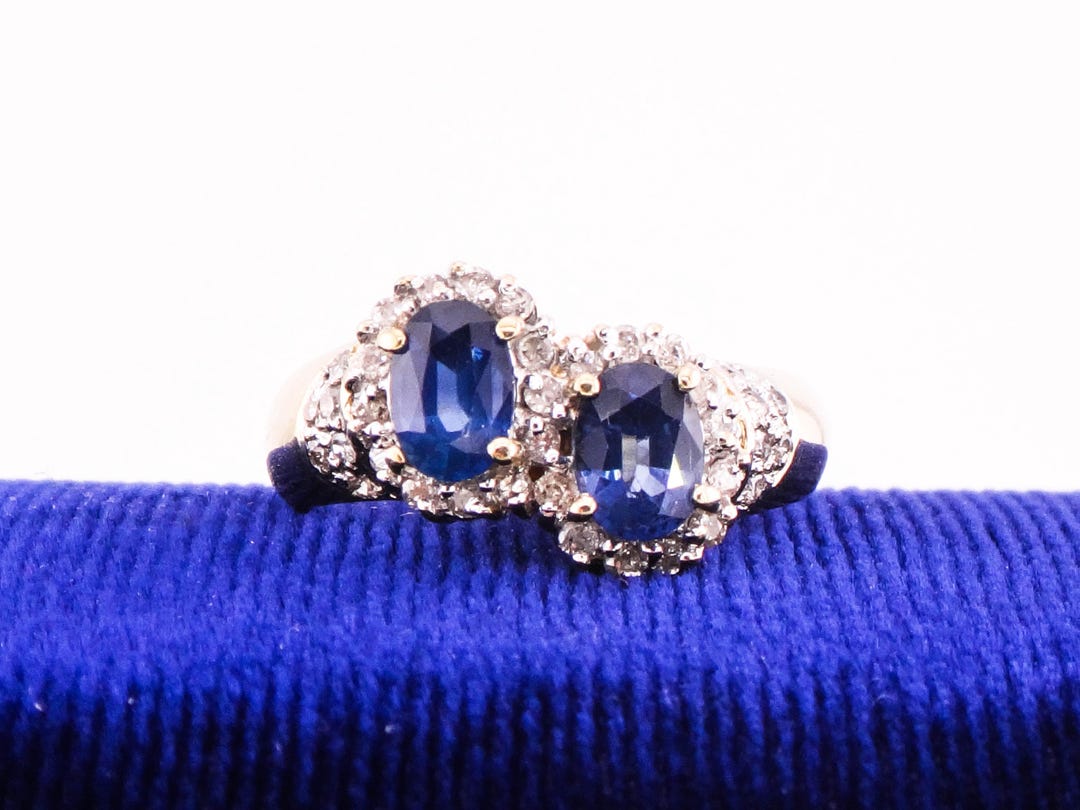 Vintage 14k Yellow Gold Sapphire Diamond Halo Ring - Size 6 3/4 - Etsy