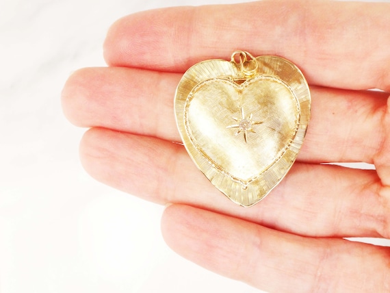 Vintage Large 14k Diamond Heart Locket Pendant Hea