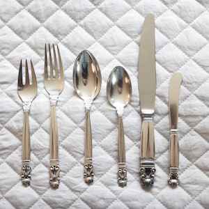 ジョージジェンセン ACORN ペストリーフォーク STERLING 純銀 ③ Vintage Georg Jensen Sterling Silver Acorn Flatware Set - 48