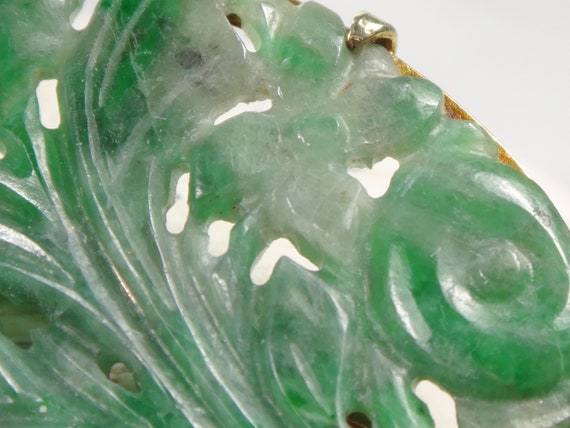 Antique 14k Gold Carved Jade Floral Pin Brooch - image 5