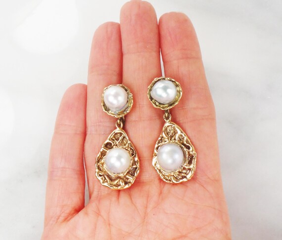 Vintage Large Pearl Earrings 14k Semi Baroque Pear