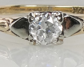 Vintage Diamond Engagement Ring Old European Cut Diamond Engagement Ring 14k Two Tone Gold Diamond Ring Approx .30 Carat Natural Diamond