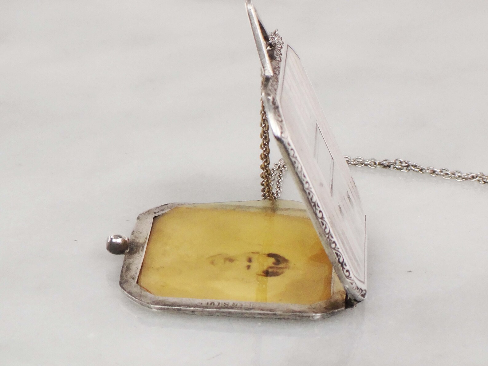 Art Deco Locket Antique Sterling Silver Square Pendant Etsy