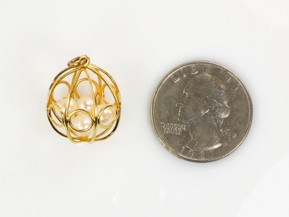 Vintage 18k Yellow Gold Cultured Pearl Ball Cage … - image 10