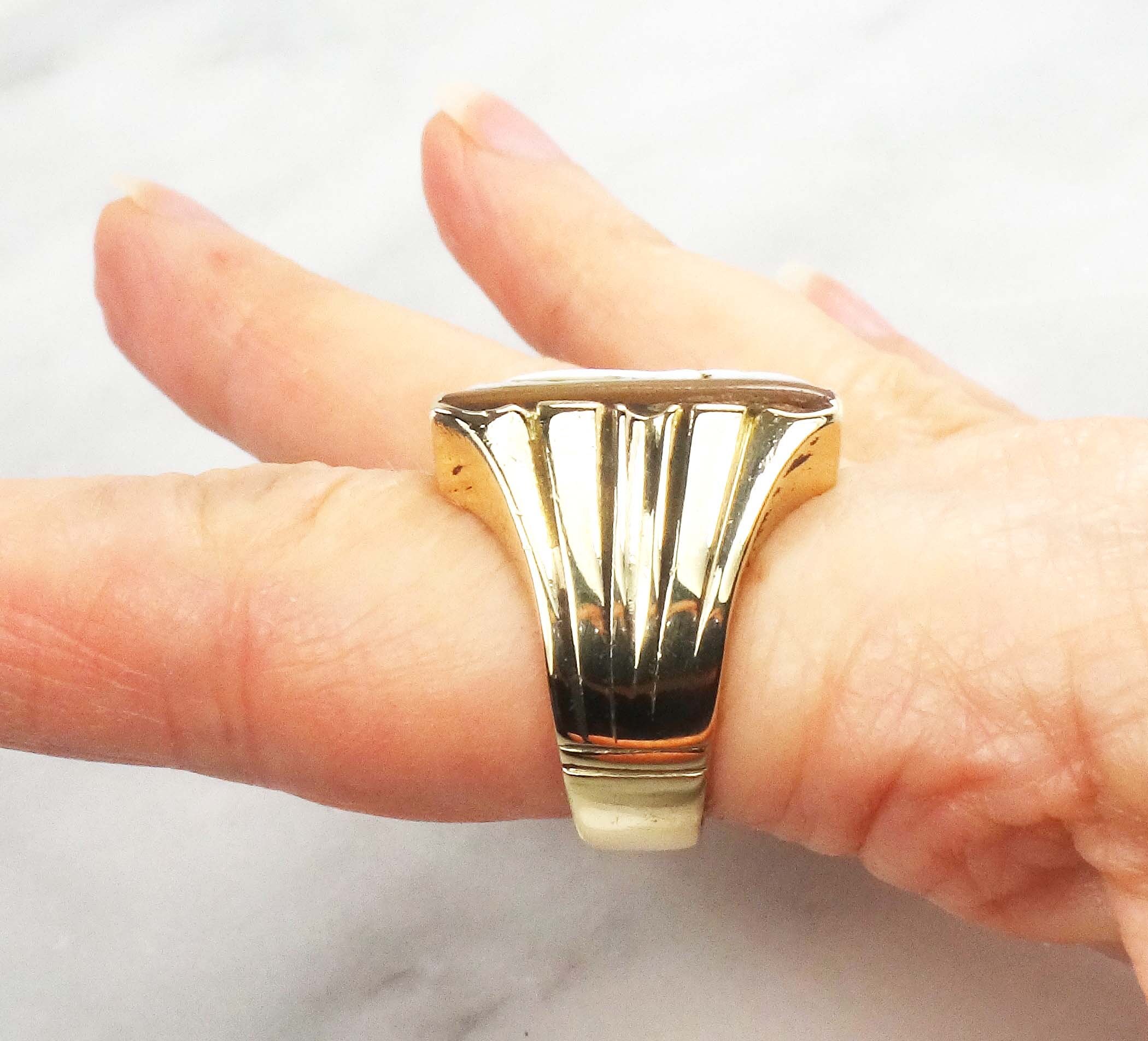 Sold at Auction: GENTS CARVED GOLD MONOGRAM RING WITH DIAMOND