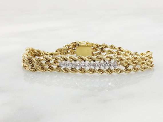 Vintage 14k Yellow Gold Natural Diamond Bracelet Solid Gold Triple Rope  Bracelet Approx .60 Carats 6.75 - Etsy