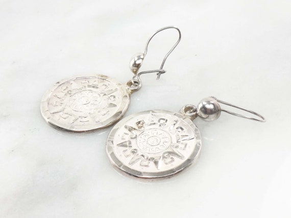 Vintage Sterling Silver Aztec Sun Calendar Dangle… - image 3