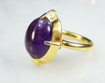 Vintage 14k Yellow Gold Natural Amethyst Ring Bishop's Ring - Metropolitan Museum Ring MMA