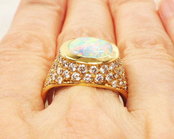 Vintage 18k Yellow Gold Large Natural Opal Ring G… - image 8