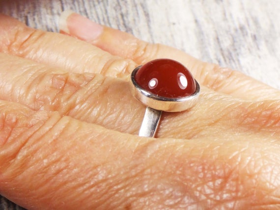 Vintage Sterling Silver Orange Glass Ring Round I… - image 8