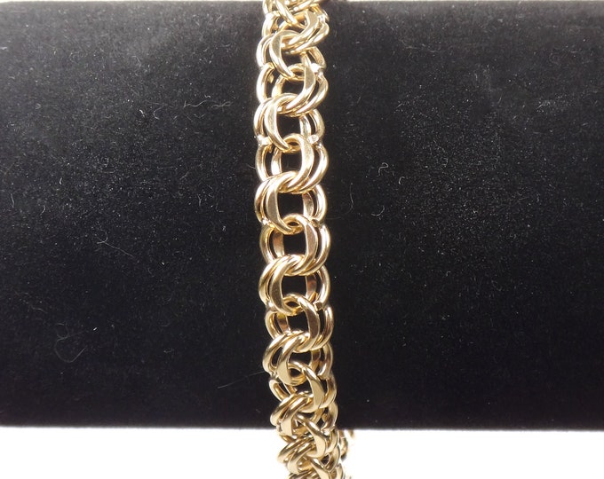 Vintage 14k Yellow Gold Double Link Charm Bracelet With Solid Gold Links 7 1/4 Etsy