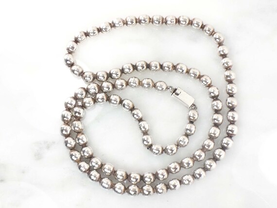 Vintage Sterling Silver Bead Necklace 