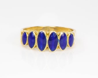 Vintage 18k Yellow Gold Blue Enamel Band, Everyday Ring, Stacking Ring, Size 5