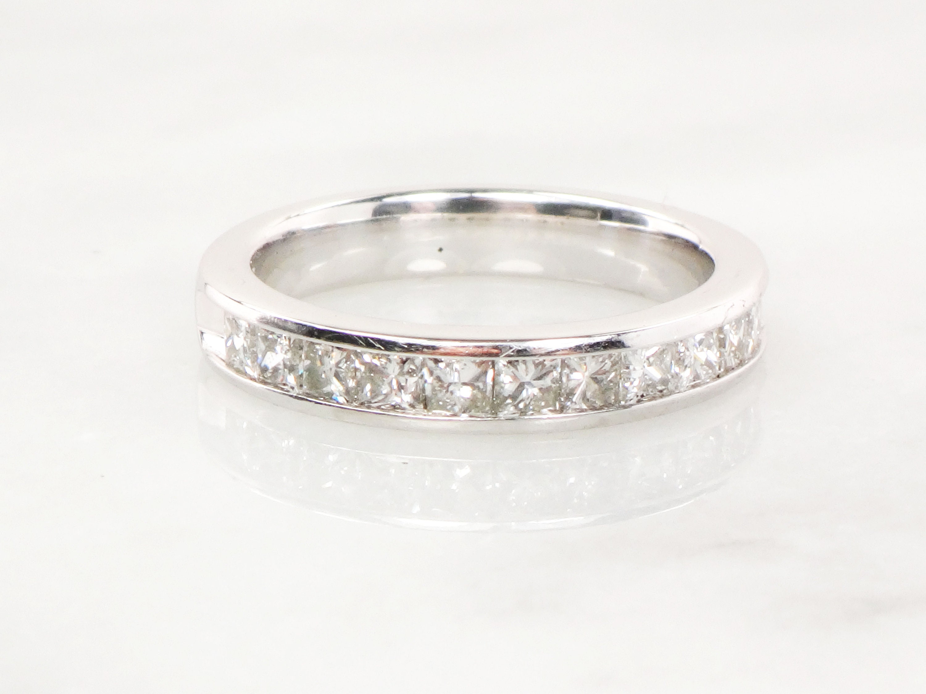 Vintage Princess Cut Diamond Wedding Band 14k White Gold - Etsy
