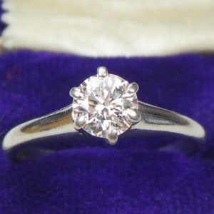 Vintage Palladium Diamond Engagement Ring: .60 Carat Round Brilliant Solitaire