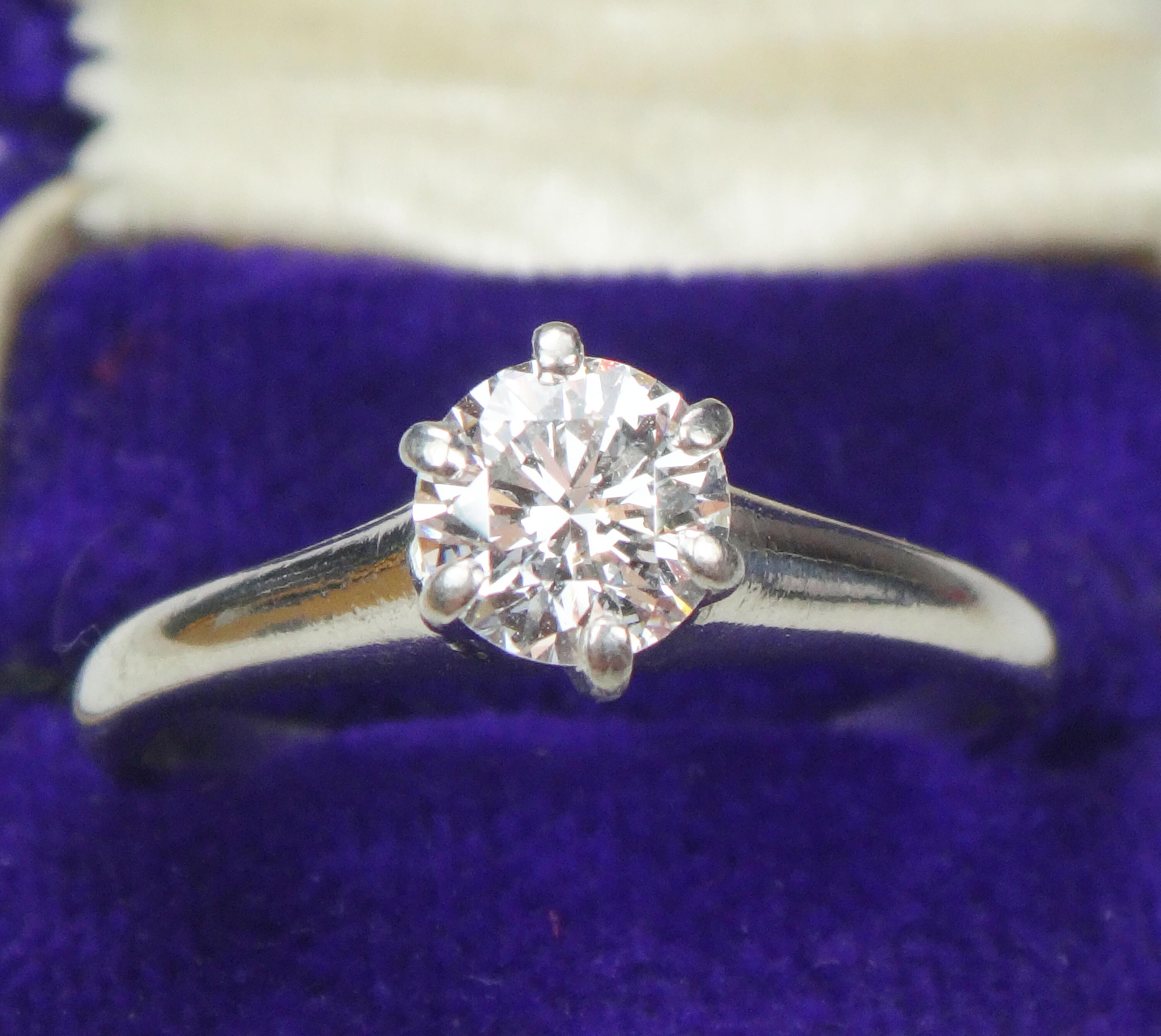 Vintage Palladium Diamond Engagement Ring Round Brilliant | Etsy