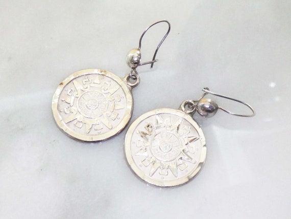 Vintage Sterling Silver Aztec Sun Calendar Dangle… - image 6