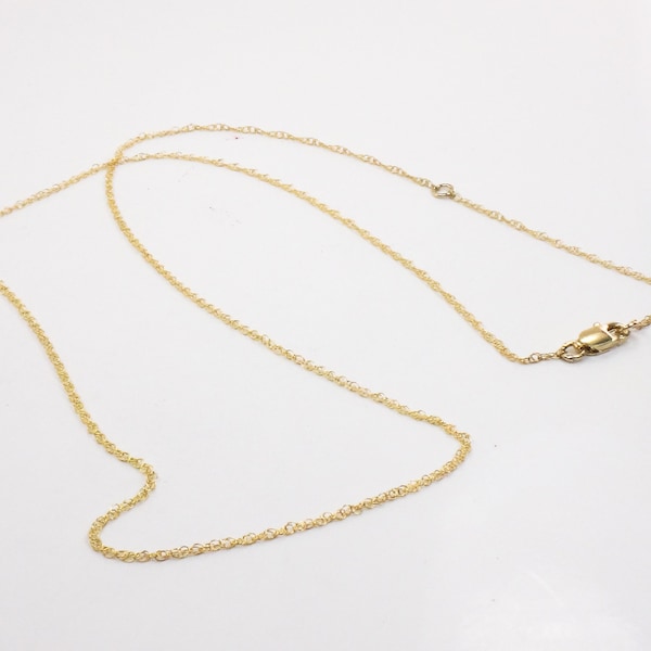 Solid 14k Yellow Gold Pendant Chain with Lobster Claw Lock 1.1 mm Adjustable Length 16" or 18"