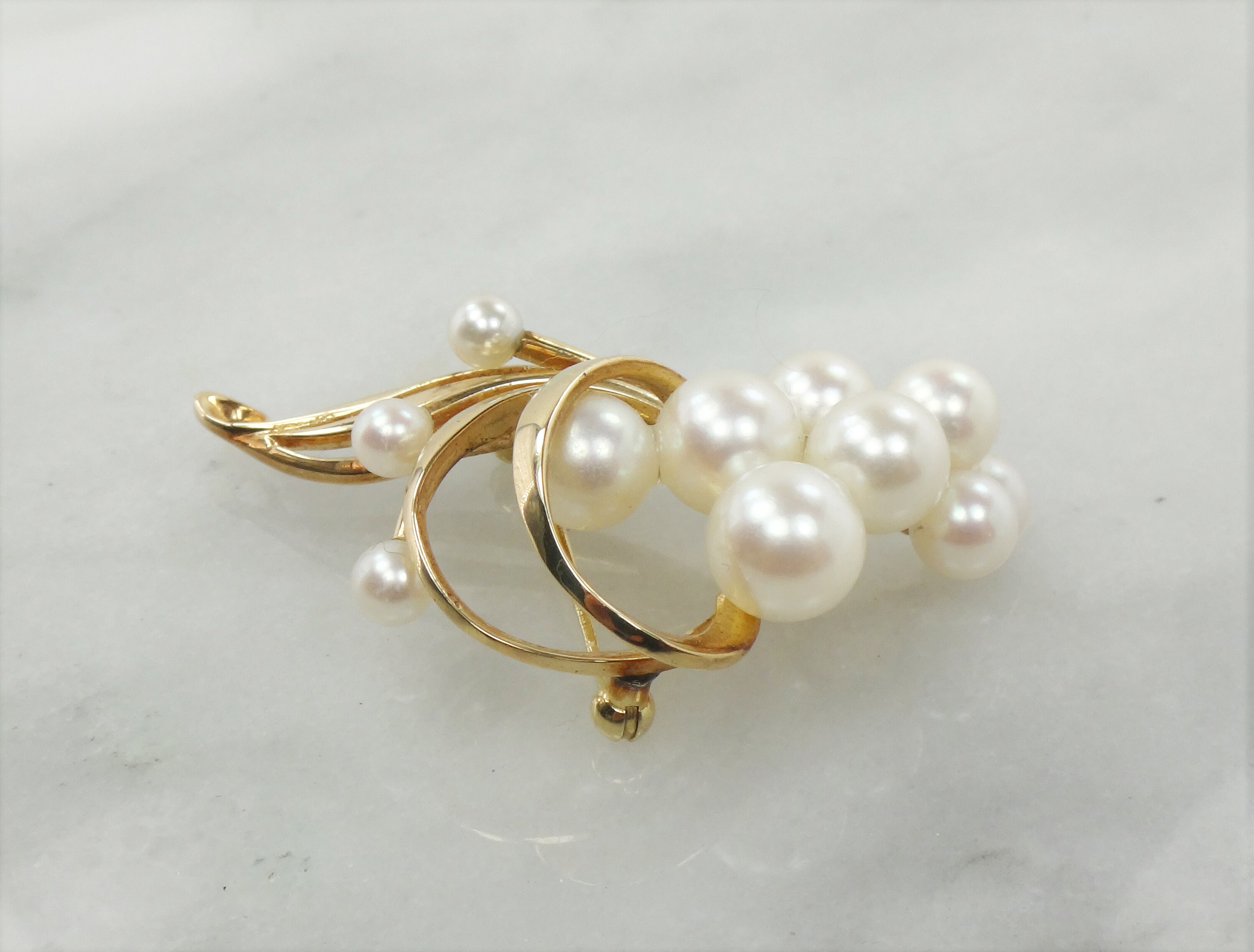 Vintage Mikimoto 14k Cultured Pearl Pin Yellow Gold Pearl
