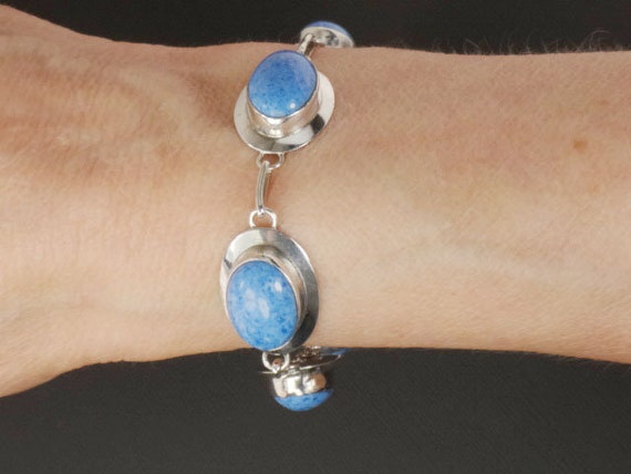 Vintage Sterling Silver Blue Stone Bracelet Signed RW Blue Adventurine Bracelet 7 5 8 Etsy Canada