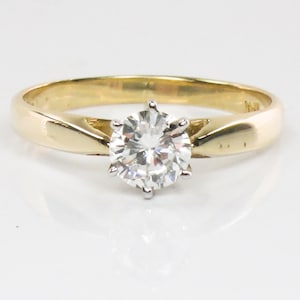 Vintage Round Natural Diamond Engagement Ring 14k Yellow Gold Solitaire Approx .55 Carats Size 6.25
