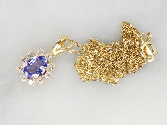 Vintage 14k Oval Tanzanite and Diamond Pendant Ne… - image 2