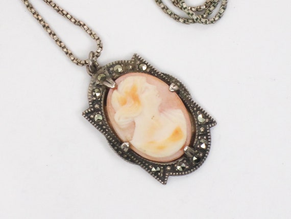 Vintage Sterling Silver Cameo Necklace with Marca… - image 4