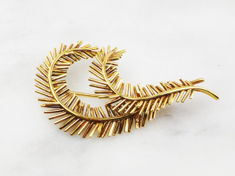 Vintage Tiffany Pin 18k Gold Pin Large Yellow Gold Pin Feather Etsy