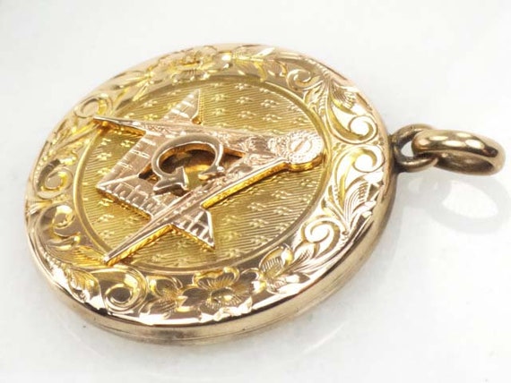 Vintage Masonic 10k Gold Locket Pendant Antique E… - image 4