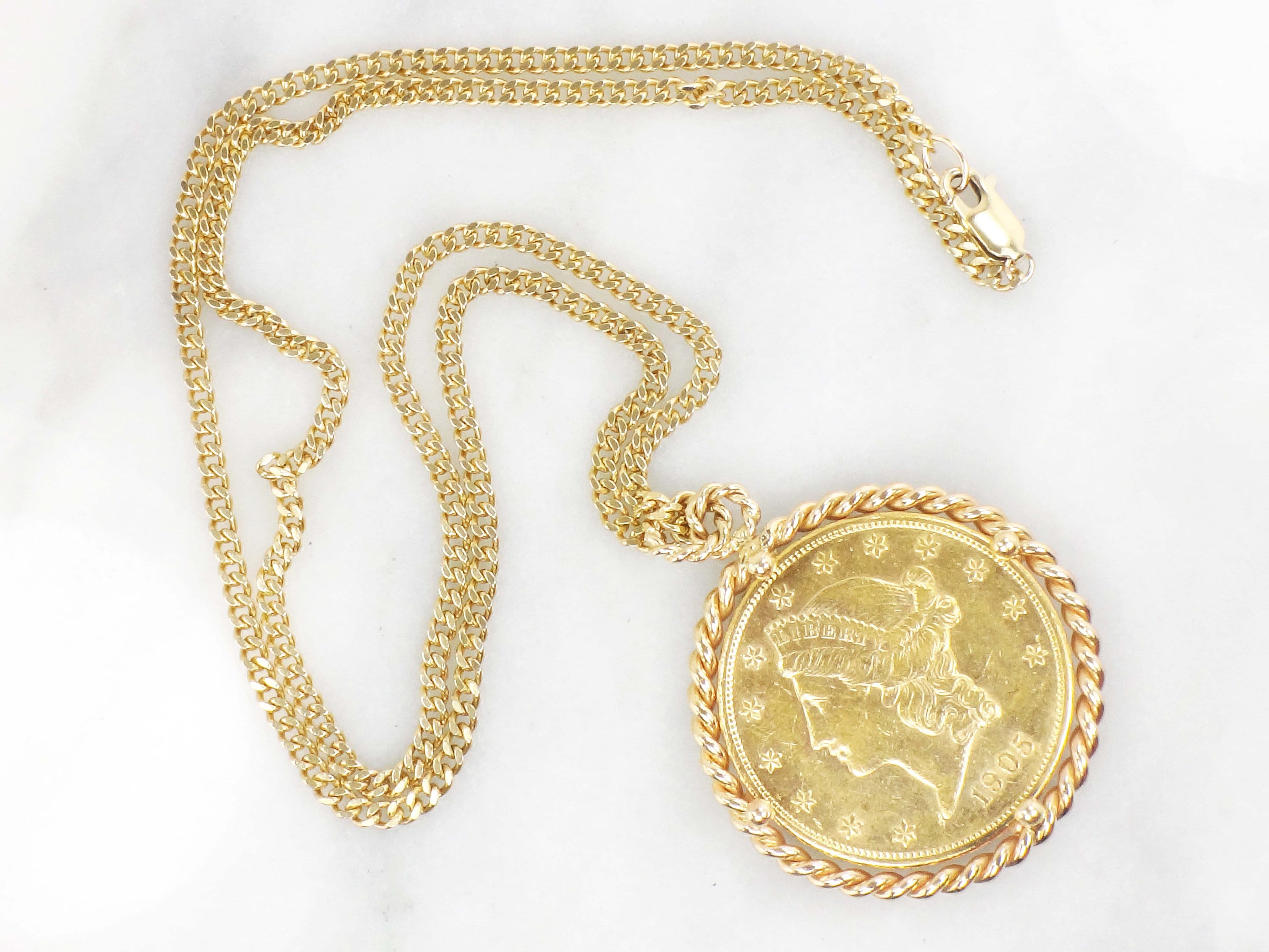 Double Eagle Coin Pendant Necklace 