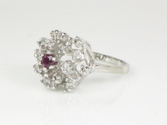 Vintage 14k White Gold Natural Ruby and Diamond C… - image 4