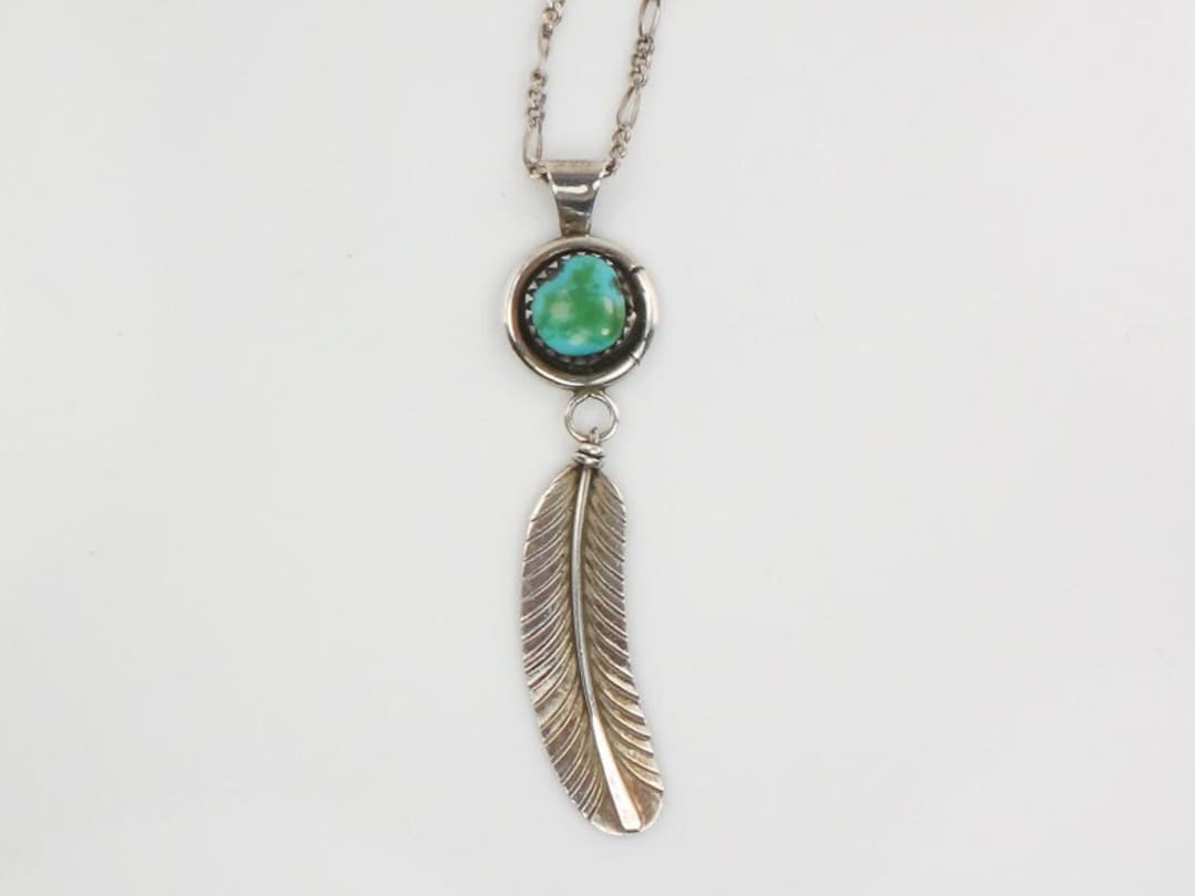 Vintage Gary Reeves Navajo Large Sterling Silver Turquoise Feather
