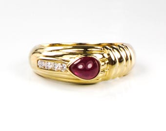 Vintage 18k Yellow Gold Ruby Diamond Ring - July Birthstone, Size 6
