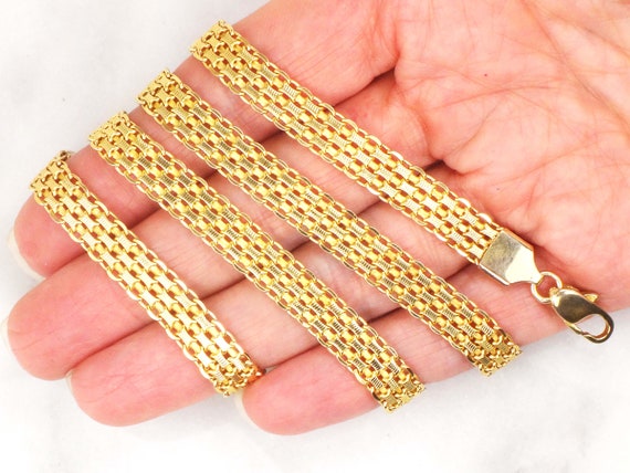 Vintage Solid 14k Yellow Gold Wide Bismarck Chain… - image 1