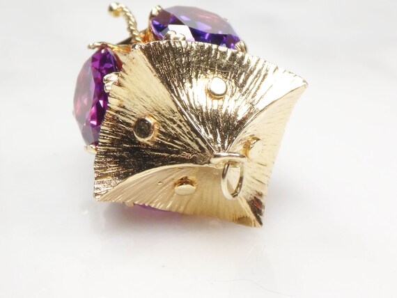 Vintage Large Gold Charm Pendant 14k Purple Sapph… - image 7