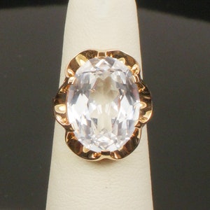 Vintage Large 18k Yellow Gold Oval Cut White Spinel Ring Size 4.75