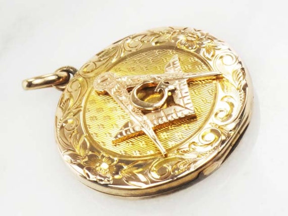 Vintage Masonic 10k Gold Locket Pendant Antique E… - image 3