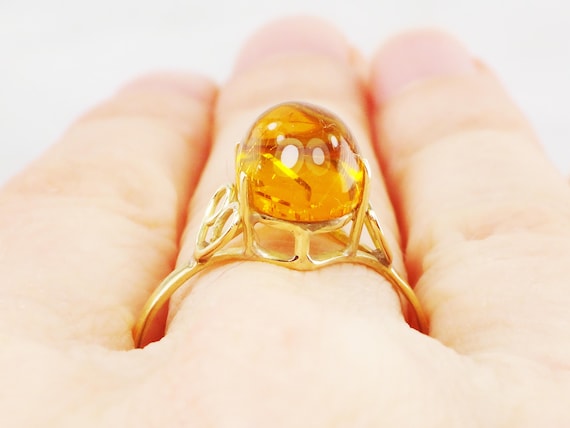 Vintage 14k Gold Amber Ring Handmade Amber Ring H… - image 7