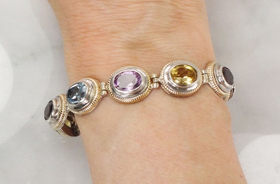 Sterling Silver 14k Gold Multi-color Stone Bracelet Citrine Amethyst Topaz  Garnet Natural Stone Mixed Metal Bracelet 7 - Etsy