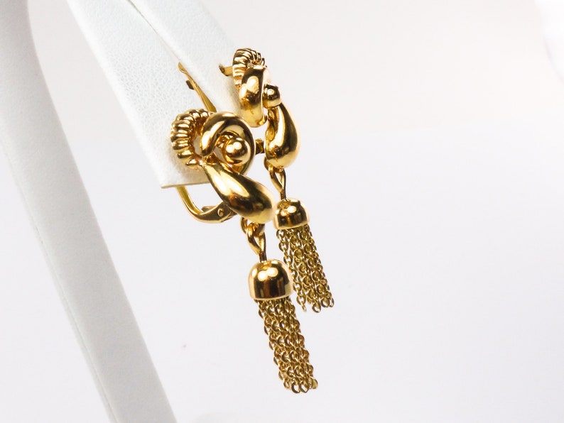 Vintage 18k Yellow Gold Fringe Dangle Earrings Retro Style Etsy