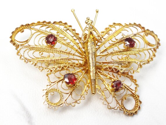 Vintage 14k Gold Butterfly Pin Gold Filigree Pin … - image 3