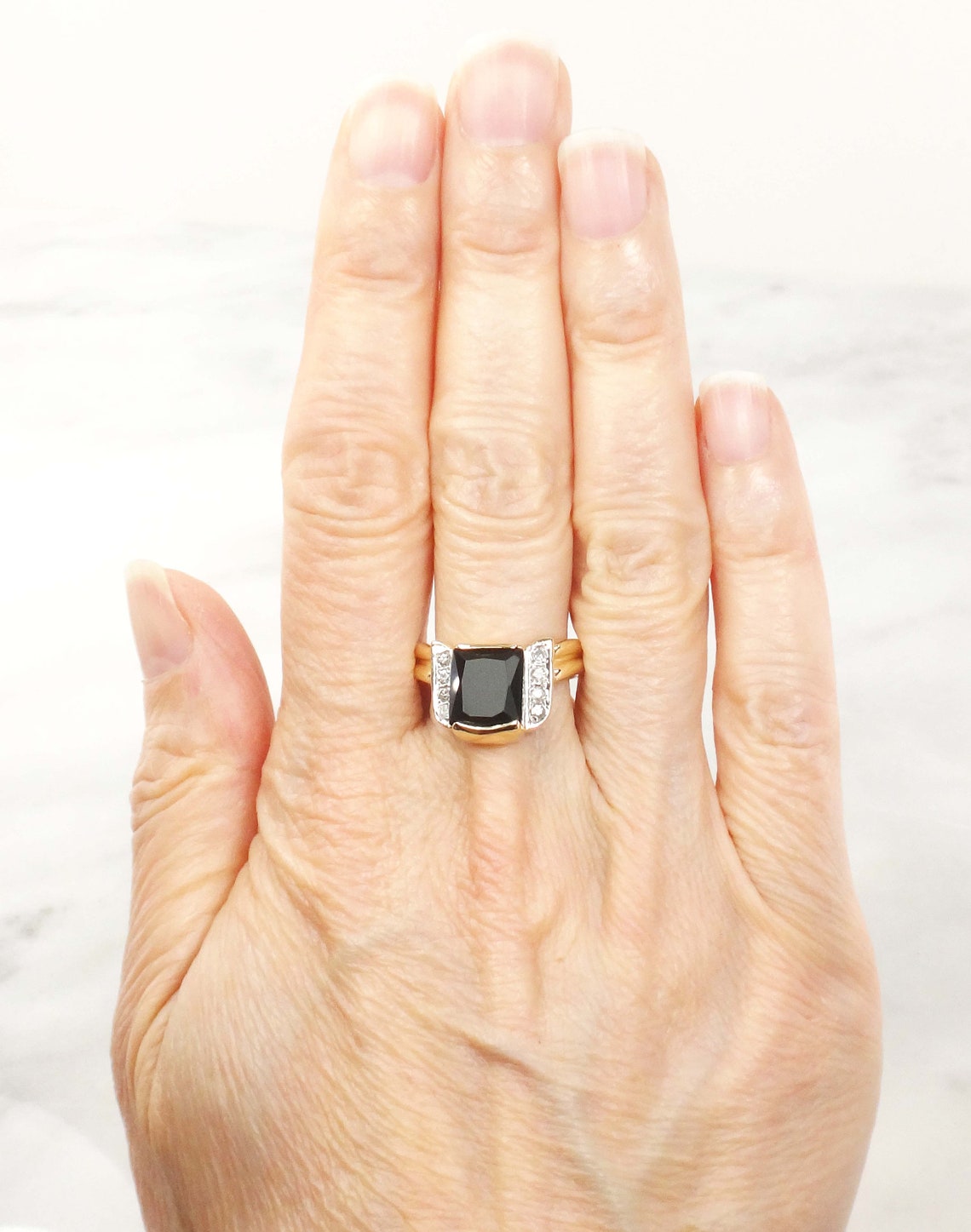 Vintage 14k Onyx Diamond Ring Black Onyx Ring Right Hand Ring Etsy