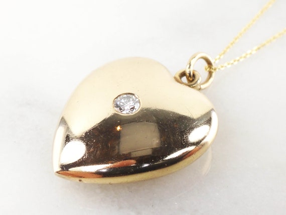 Vintage 14k Diamond Heart Necklace Gold Diamond Ne