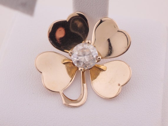 Vintage Large 14k Four Leaf Clover Pin with Clear… - image 6