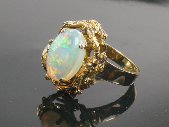 Vintage 14k Yellow Gold Natural Opal Brutalist Ri… - image 5